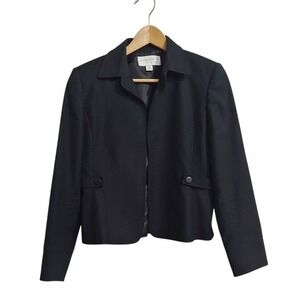 Liz Claiborne Suits Petite Black Textured Blazer‎ Jacket Cotton Blend Size 10P